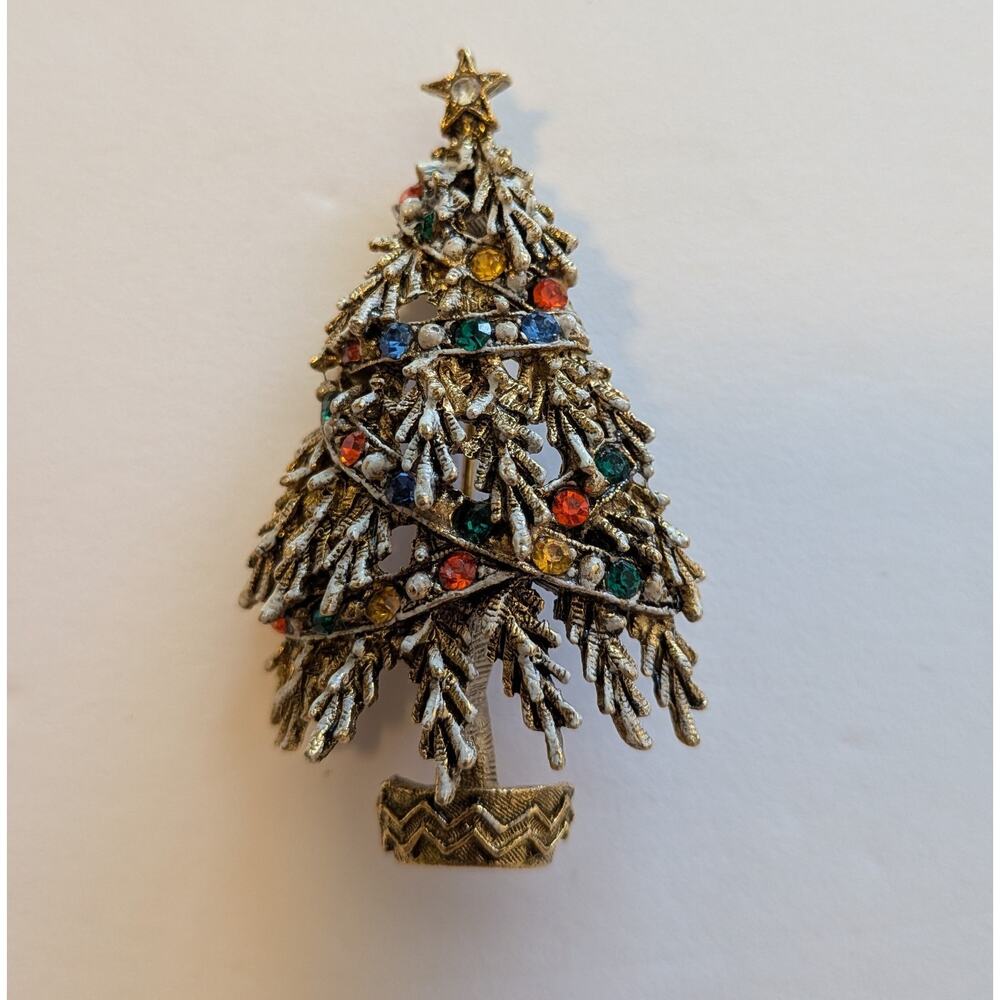ART Vintage Rhinestone Christmas Tree Brooch Pin